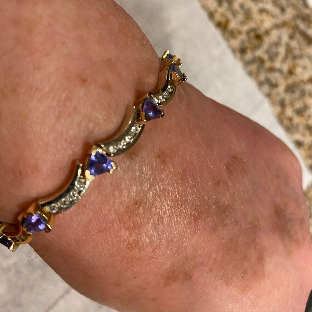H.L. Collection Tanzanite & Diamonds Bracelet 14K Yellow Gold 7" Long 21.5g EUC